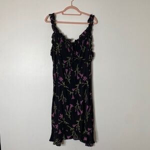 ANGIE Black Pink Green Floral Stretch Ruffle Smocked Sleeveless Dress Size 3X
